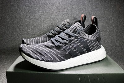 Adidas Originals NMD_R2 Primeknit 黑灰條紋 男女鞋 BA7239
