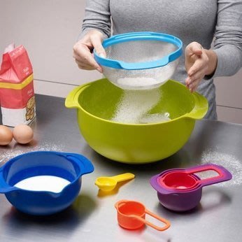 英國Joseph彩虹盆碗量杯濾網瀝水免費篩子攪拌洗菜盆天空藍9件套