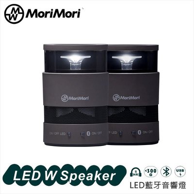 送禮自用👍 MoriMori LED藍芽音響燈(W Speaker)-灰色 (喇叭音樂/夜燈/LED燈/露營燈/禮物)