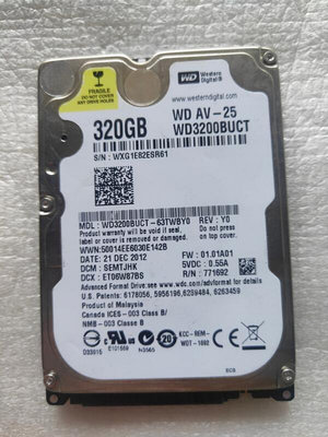 【電腦零件補給站】WD3200BUCT-63TWBY0 320GB 5400 2.5吋 RPM SATA 硬碟