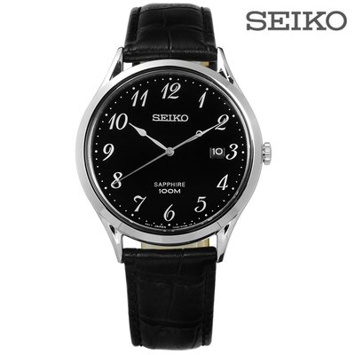 【金台鐘錶】SEIKO 精工 石英男錶 皮帶 (藍寶石玻璃鏡面) 40mm 防水100米(黑) SGEH77P1