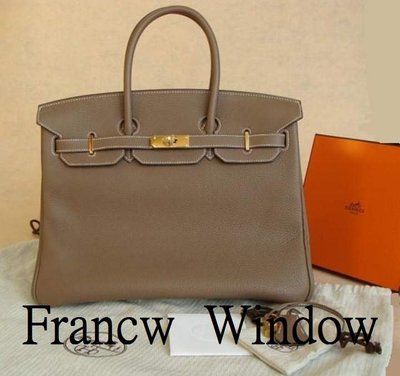 France Window 愛瑪士柏金包Hermes Birkin 35 大象灰 金扣 Tc皮