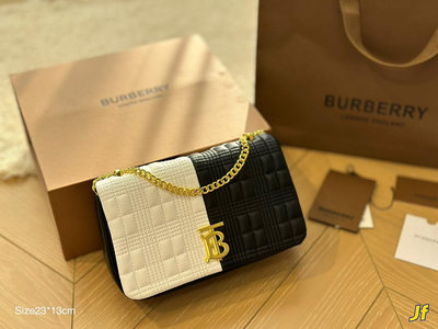 【二手包包】Burberry博柏利Lola蘿拉包TB標識絎縫羔羊皮金屬鏈條相機包手拿單肩斜挎包迷你女款黑色.NO51760