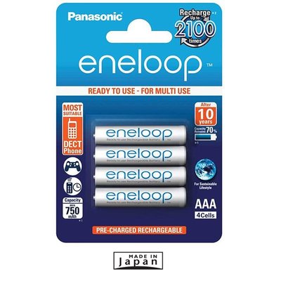 (含稅附發票)日本製 Panasonic eneloop 4號AAA 4入充2100次低自放電電池, 4顆送電池盒