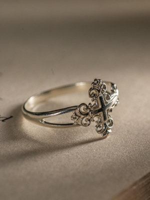 純銀戒指十字架飾品情侶男女指環開口復古時尚時尚中古定制戒歐美
