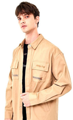 CACO 皮克斯 彈簧狗 刺繡 厚磅 美式 工裝 襯衫 外套 夾克 (卡其色)