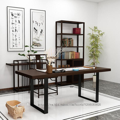 網紅桌新中式書房書桌全實木桌椅組合奢禪意鐵藝中式寫字書畫桌桌子