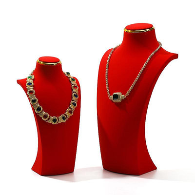 米喀項鏈展示架紅色絨感皮革人像脖子頸脖高級首飾珠寶展示道具