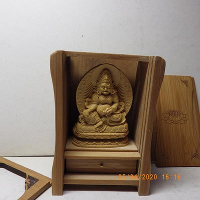 紫晶宮精品黃楊木黃財神木雕佛像佛龕(盒子10.8釐米7.6釐米5.2釐米)品質保證