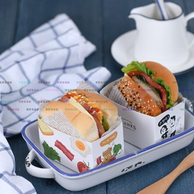（京野生活館）韓式網紅三明治包裝紙厚蛋吐司面包油紙盒漢堡紙托早餐外賣打包盒