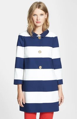 ❤️絕版收藏💖 🇺🇸紐約時尚 KATE SPADE～ 度假系列海洋風格藍白風衣外套