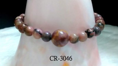 CR-3046 玫瑰石圓珠(10MM)+黑玫瑰石圓珠(6MM)手鍊7”