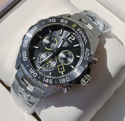 TAG HEUER Formula 1 Senna Special Edition 灰色錶盤 銀色不鏽鋼錶帶石英 三眼計時手錶 CAZ101AF.BA0637