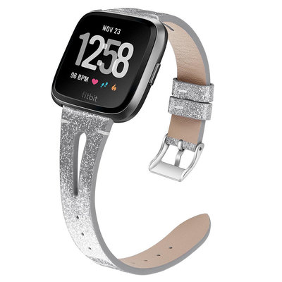 適用Fitbit Versa 2 智能手表 頭層牛皮尖尾式開口真皮表帶