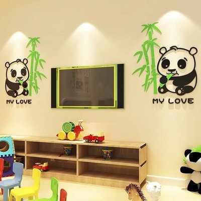 卡通熊貓 壓克力3D立體壁貼 室內設計 裝潢佈置 家庭裝飾