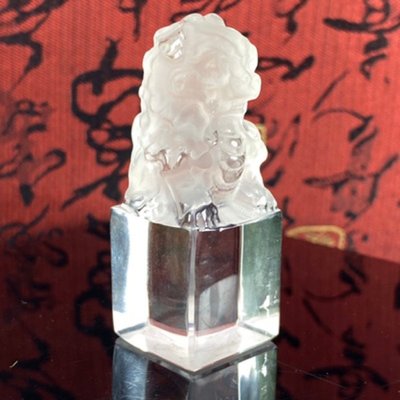 【福藝古玩批發】天然清透料 白水晶祥獅獻瑞 開運印~031906