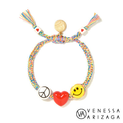 Venessa Arizaga PEACE LOVE HAPPINESS 和平愛心笑臉手鍊 彩色手鍊