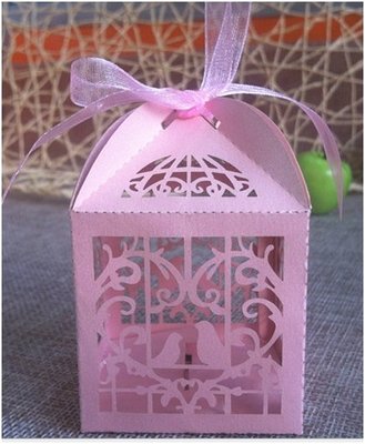 小原屋◕‿◕烘焙包裝-鏤空小鳥兒+緞帶紙盒(粉色) 西點盒 禮品盒 餅乾盒 巧克力盒 喜糖盒