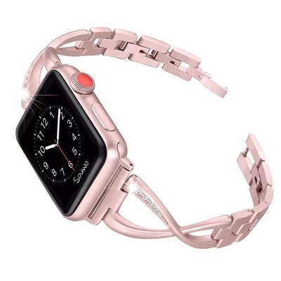 時尚鑲鑽手鏈錶帶適用apple watch4/5/6代金屬iwatch1/2/3代蘋果手錶霧面不銹鋼 38mm 42mm