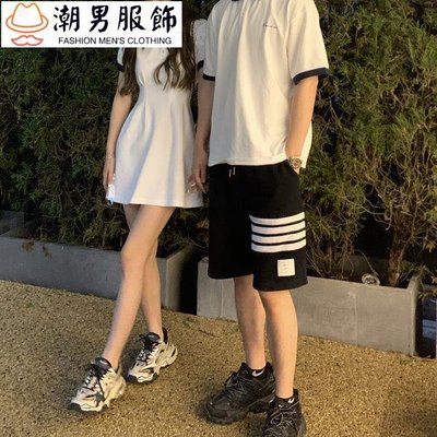 ◈☸س撞色polo短袖男學院風休閒減齡連衣裙女情侶裝夏季字母em-潮男服饰