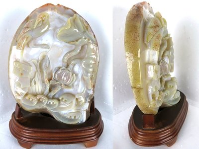 [[晶晶洞洞]]瑪瑙原礦雕刻.荷塘春色.重4.79KG.含底座.