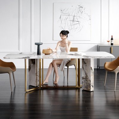 輕奢潘多拉巖板餐桌長方形小戶型網紅設計師意式大理石餐桌椅組合滿減 促銷 夏季