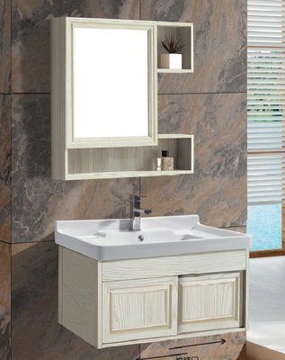 FUO 衛浴: 80公分 合金材質櫃體陶瓷盆浴櫃組(含鏡櫃,龍頭) T9105