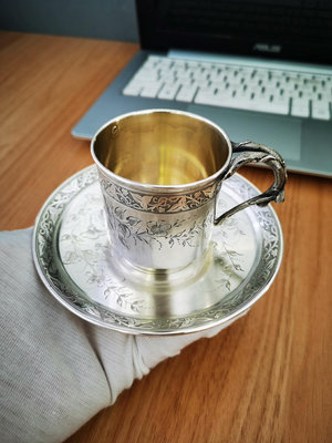 純銀法國古董銀器950銀小咖啡杯馬g杯茶杯水杯主人杯杯碟