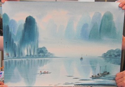 『府城畫廊-手繪水彩畫』桂林山水畫－畫風獨特－創作畫－39x53－(可加框)－有實體店面－請查看關於我聯繫－