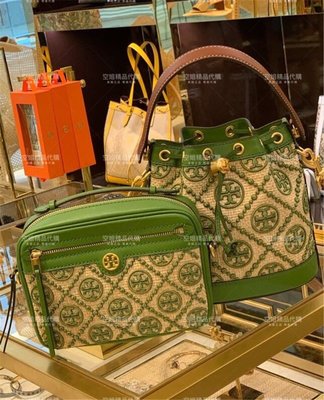 空姐代購 Tory Burch TB 80507 Monogram 春夏熱賣新款 抽繩水桶包 單肩斜挎 手提包 側背桶包