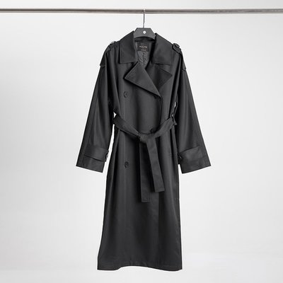 KIKI精選 Massimo Dutti女裝 修身黑色腰帶飾長款氣質風衣外套 06733865800