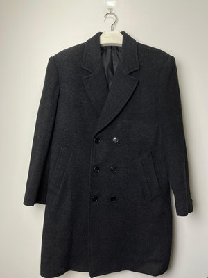 MJK 1201元起標 義大利 GIOVANNI VALENTINO 70%羊毛 雙排釦 微修身黑色大衣 48號
