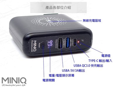 特價MINIQ ACMD-001無線數顯(行動電源+PD快充+充電頭+無線充) 兼具QC/Type-c快充 BSMI認證