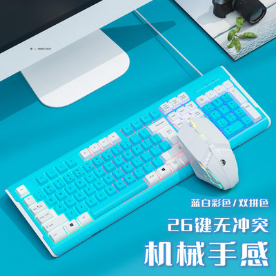有線鍵盤穹獅鍵盤鼠標套裝彩色混彩機械手感懸浮電競有線游戲辦公家用網吧鍵盤套裝