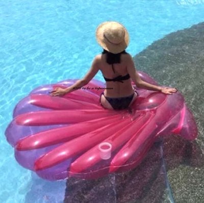 +1026+歐美休閒度假海邊沙灘 泳池生日派對 IG拍照 半透明粉色扇貝 美人魚貝殼 戲水游泳圈 浮圈浮板 充氣躺椅水床