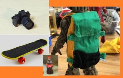 蜘蛛人偶配件:相機，電腦，手機，棒棒糖，登山背包，可樂罐