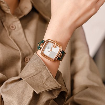 新款手錶女 百搭手錶女2023新款GUOU古歐女士手錶個性款休閑簡約女錶金框方形皮帶石英錶