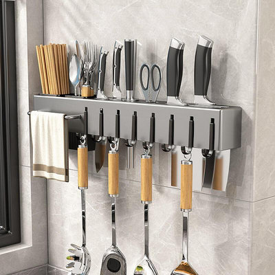 不鏽鋼廚房刀具置物架壁掛多功能刀架鍋鏟勺筷子一體收納層架免打孔