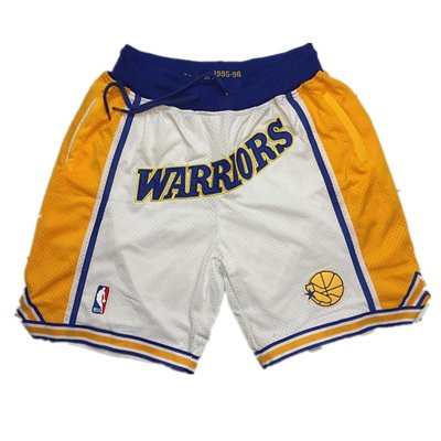 NBA勇士带隊名 口袋版 復古藍球裤 白色