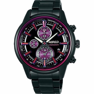 WIRED 涉谷街頭三眼計時腕錶(黑紫/43mm) 7T92-X260P