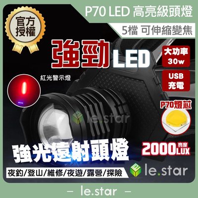 lestar 大功率 P70 LED 高亮級頭燈 變焦 電量顯示 / 90度調整 野外 露營 強光 伸縮 閃爍 SOS