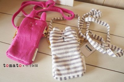 ˙ＴＯＭＡＴＯ生活雜鋪˙日本進口雜貨CRAFTHOLIC桃紅色兔子灰白條紋熊手機袋斜背包