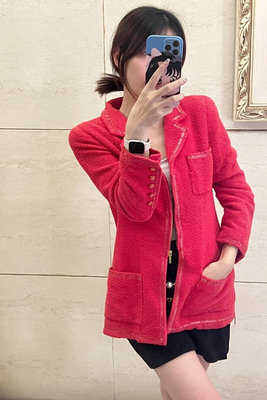 Chanel香奈兒1995年外套桃紅色粗花上衣Vintage香奈兒芭比同款38碼
