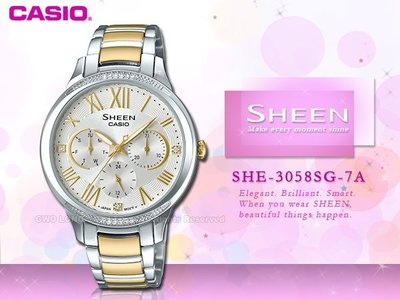 CASIO卡西歐 手錶專賣店 國隆 SHEEN SHE-3058SG-7A 三眼指針女錶 不鏽鋼錶帶 銀x金 防水 新品