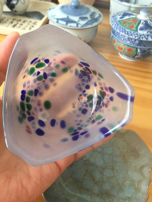 日本 巖闐硝子 彩色點點小皿 手作琉璃小果子缽