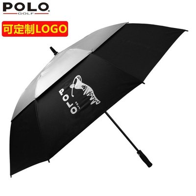 POLOGOLF 高爾夫晴雨傘自動雙層 創意長柄 雙人遮陽傘 黑銀色-特價