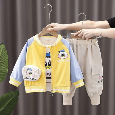 新款推薦 童裝男童春秋套裝1三件套0-4歲男寶寶秋季套裝2嬰兒衣服3兒童外套可開發票