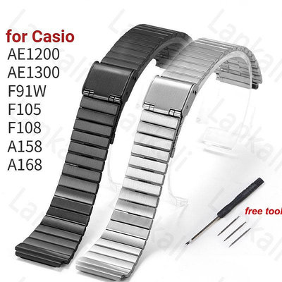 不銹鋼錶帶卡西歐 F-91W 錶帶 18mm 適用於 F105 F108 A158W A168 AE1200 AE130