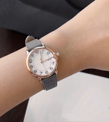 COACH Arden 玫瑰金色配白色面錶盤 灰色皮革錶帶 石英 女士手錶 14503617