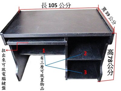 〔免運自取〕二手書桌 電腦桌 辦公桌(黑色款) 長105 × 寛59 × 高78 公分，有可放置鍵盤抽屜，及三層置物處